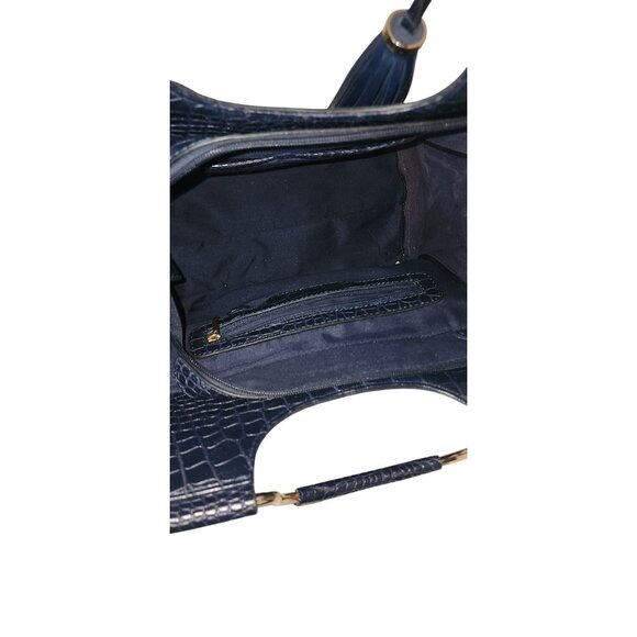 Navy Blue Croc-Embossed Vegan Leather Tote Bag & Wallet Set With Gold-Tone Hardw - Picture 5 of 7